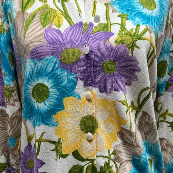 Talbots NWT blue, purple & yellow floral cardigan - Picture 3 of 10
